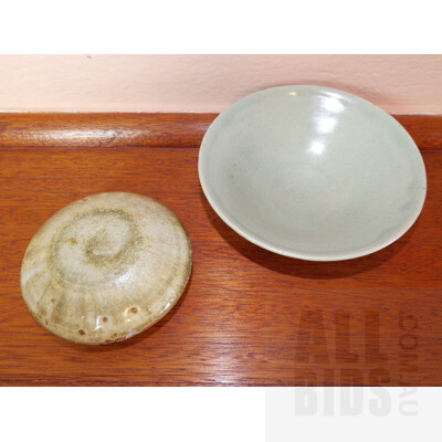 Asian Glazed Stoneware Box and an Asian Celadon Glazed Conical Bowl