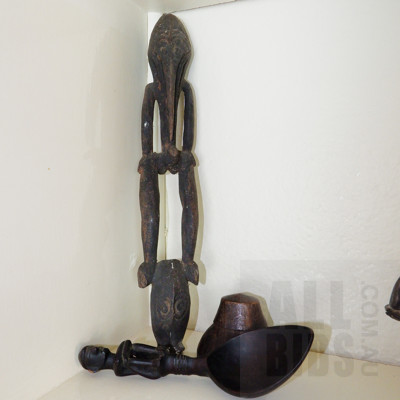 PNG Ramu River Carved Timber Finial and Two Other Tribal Wooden Artefacts