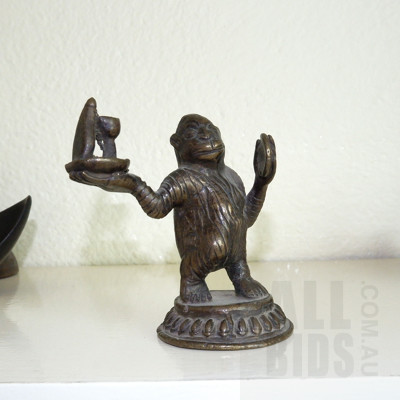 Antique Cast Brass/Bronze Monkey Like Votive Figure, Possibly Hanuman, 19th Century of Earlier
