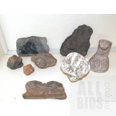 Collection Carved Stone and Clay Archaeological Fragments, Thai or Cambodian