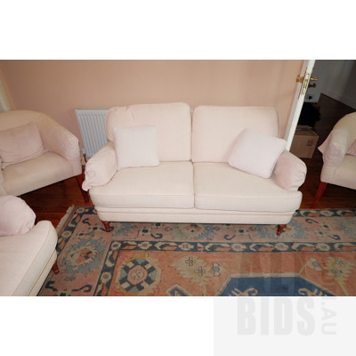 Pair Parker Furniture Light Pink Upholstered Sofas with Two Matched Armchairs