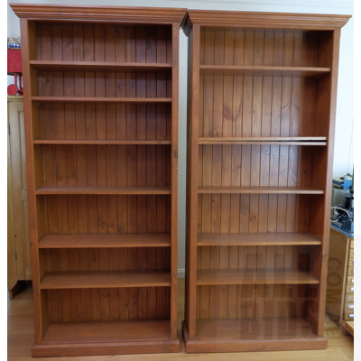 Pair Stained Pine Bookcases