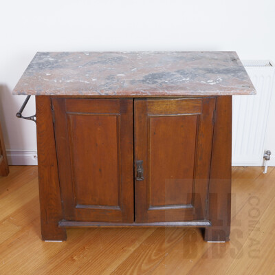 Arts and Crafts Style Oak Washstand with Marble Top, Early 20th Century