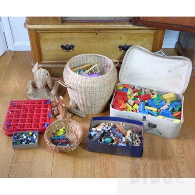 Collection Vintage Toys Including Wooden Blocks, Matchbox Models of Yesteryear, Vintage Tram and Soft Toys, Marbles and More