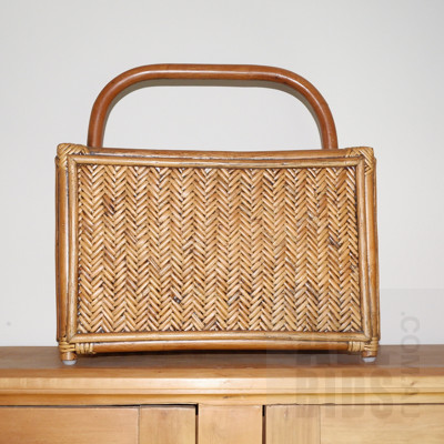Vintage Woven Cane Magazine Holder Basket