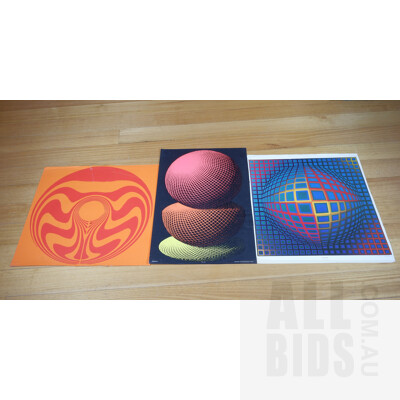Three Vintage Op-Art Posters, Including Victor Vasarely 'Vega Nor' Exhibition Poster