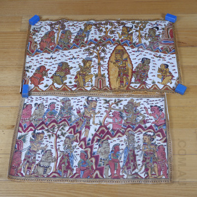 Three Balinese Oil on Canvas Artworks Depicting the Ramayana