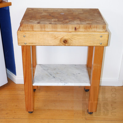 Pine Butchers Block with Marble Shelf
