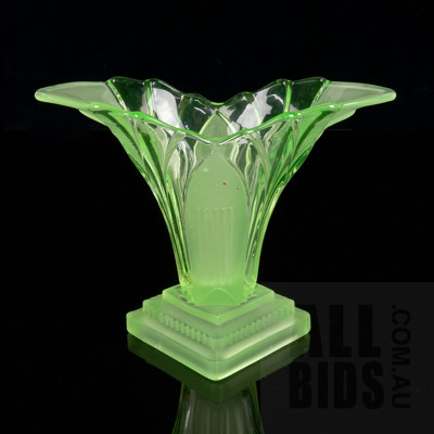 Art Deco Uranium Glass Vase on Layered Base