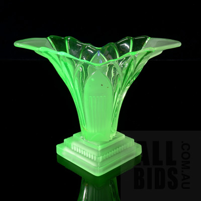 Art Deco Uranium Glass Vase on Layered Base