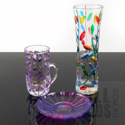 Venezia Murano Hand Decorated Bud Vase  and Coffee Cup & Saucer by Due Zeta - Marked to Base