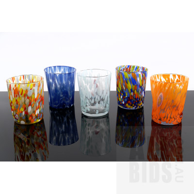 Five Zecchin Murano Glass Tumblers - Marked to Base (5)