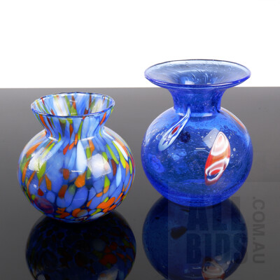 Two Vintage Blue Zecchin Murano Glass Vases - Marked to Base (2)