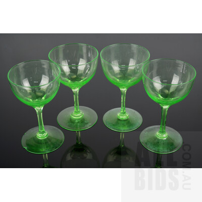 Set of Four Vintage Uranium Glass Goblets (4)