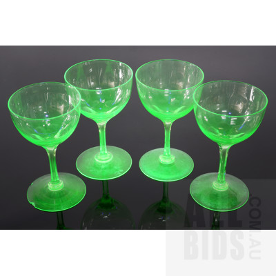 Set of Four Vintage Uranium Glass Goblets (4)