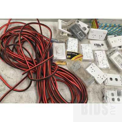 Assorted Electrical Accessories Including 2 Gang Switches, Single Switches, 10amp Extension Lead And Other Items