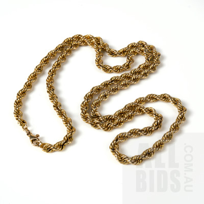 Handmade 9ct Yellow Gold Twisted Rope Chain, 70.3g