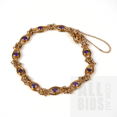 14ct Yellow Gold Bracelet with Round Facetted Amethyst, 12g