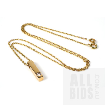 14ct Yellow Gold Twisted Rope Chain with Bar Pendant and RBC 0.06ct Diamond, 4.25g