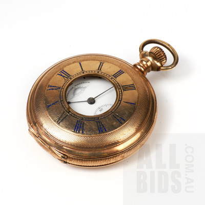 14ct Yellow Gold Waltham Half Open Face Hunter Pocketwatch