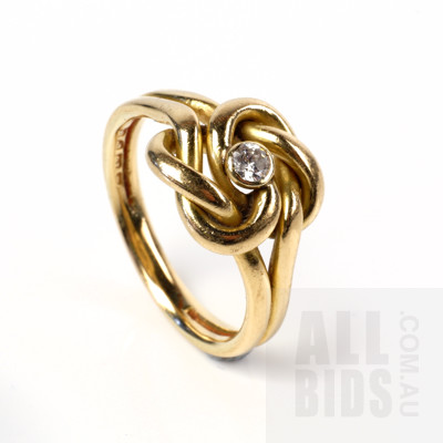 18ct Yellow Gold Knot Ring with Centre Old European Mine Cut Diamond, 8.30g