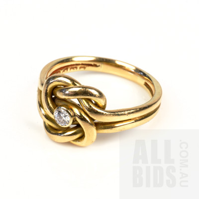 18ct Yellow Gold Knot Ring with Centre Old European Mine Cut Diamond, 8.30g