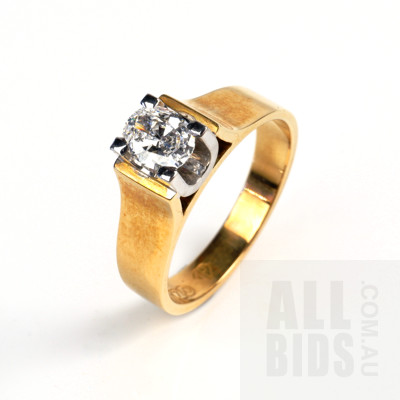 18ct Yellow and White Gold Diamond Solitaire Ring with Oval Brilliant Cut Diamond 0.32ct (F/G Si2), 5g