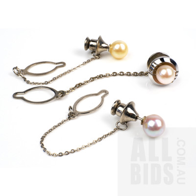 Three Vintage Round Akoya Type Cultured Pearl Tie Pins