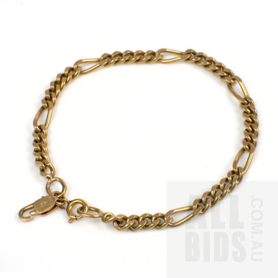 14ct Yellow Gold Long Short Curb Link Bracelet, 8.5g