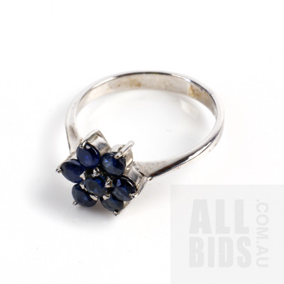Sterling Silver and Australian Type Blue Sapphire Ring, 1.7g