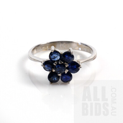 Sterling Silver and Australian Type Blue Sapphire Ring, 1.7g