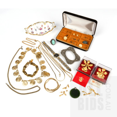 Chinese Serpentine Charm, Pair of Gold Plated Drop Earrings, Royal Crown Derby Dish, Gold Plated Orchids and More