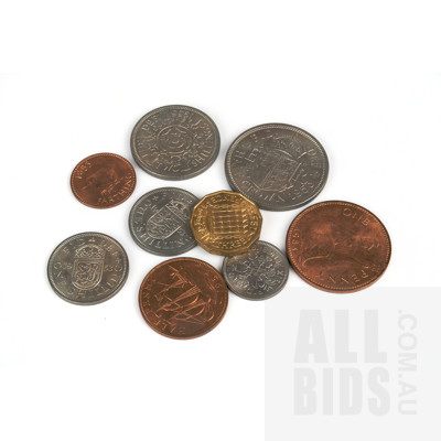 British 1953 Coin Set, Including Half Crown, Farthing, One Shilling, Penny and More