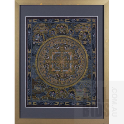 Hand-Painted Thangka Mandala, 48 x 38 cm