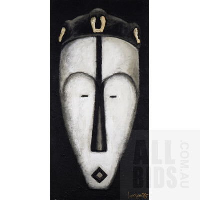 Contemporary Asian School, Untitled (Head Design), Mixed Media on Canvas, 120 x 60 cm