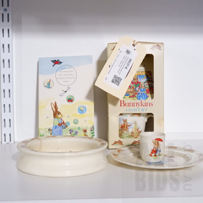 Assorted Royal Doulton Bunnykins Pieces and a boxed Child's Cutlery Set