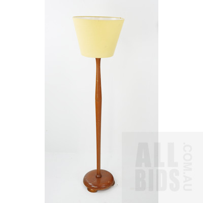 Retro Turned Timber Floor Lamp with Shade