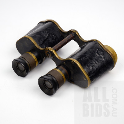 Antique Brass and Leather Bound Binoculars with Broadarrow Mark