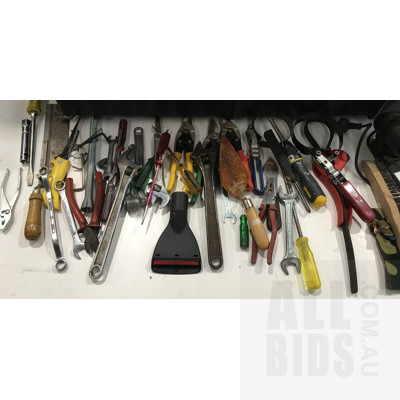 Assortment Of Tools And Hardware In Metal Tool Box On Wheels