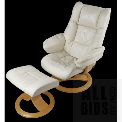 IMG 'Nordic 60' Cream Leather Reclining Armchair with Ottoman