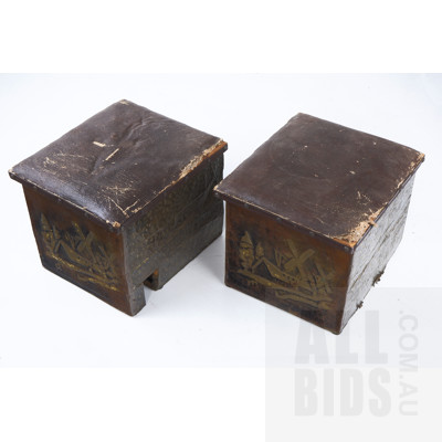 Two Vintage Pressed Copper Leather Topped Fire Boxes (2)