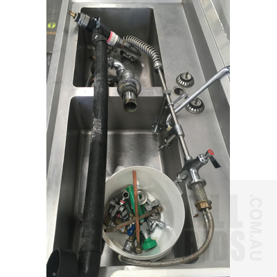 Stainless Steel Prep Bench With Double Sink including Tap Fittings And Hygiene Equipment