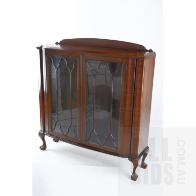 Vintage Display Cabinet with Claw Foot Cabriole Legs and Astragal Doors