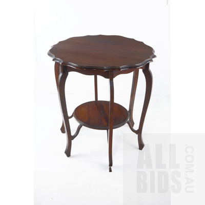 Vintage Maple Occasional Table with Scalloped Edge Top and Small Shelf Below Circa 1930s