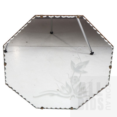 Art Deco Octagonal Scalloped Edge Mirror with Floral Motif