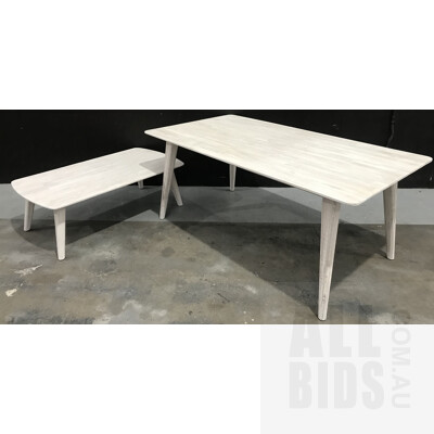Iluka Mindy Wood Dining Table and Coffee Table With Zaya Ivory Blue Indian Hand Woven Rug ORP $2797