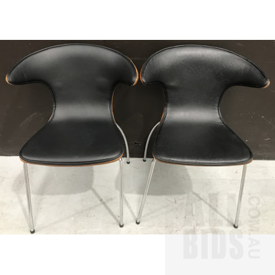 Pair Of Replica Bina Black Leather And Walnut Occasional Chairs ORP $299