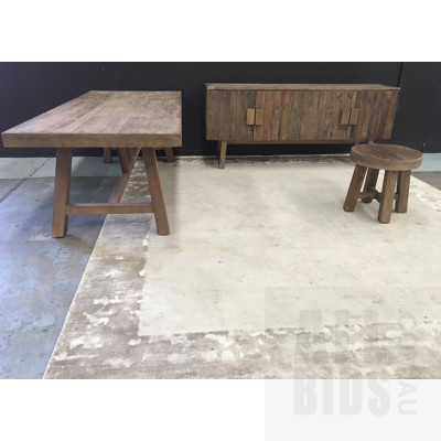 Walker Recycled Elm Dining Table, Anderson Old Elm Buffet, Elaina Recycled Elm Lamp Table And Orontium Warm Sand Rug - Lot Of Four - $9460