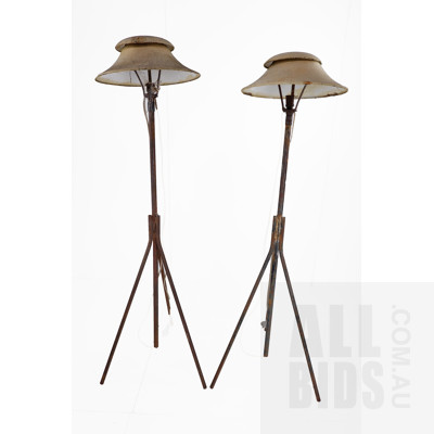 Pair of Rustic Industrial Style Standard Lamps with Metal Shades