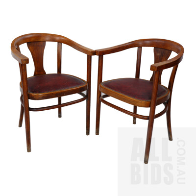 Pair of Vintage J & J Kohn Bentwood Armchairs with Leather Upholstery (2)